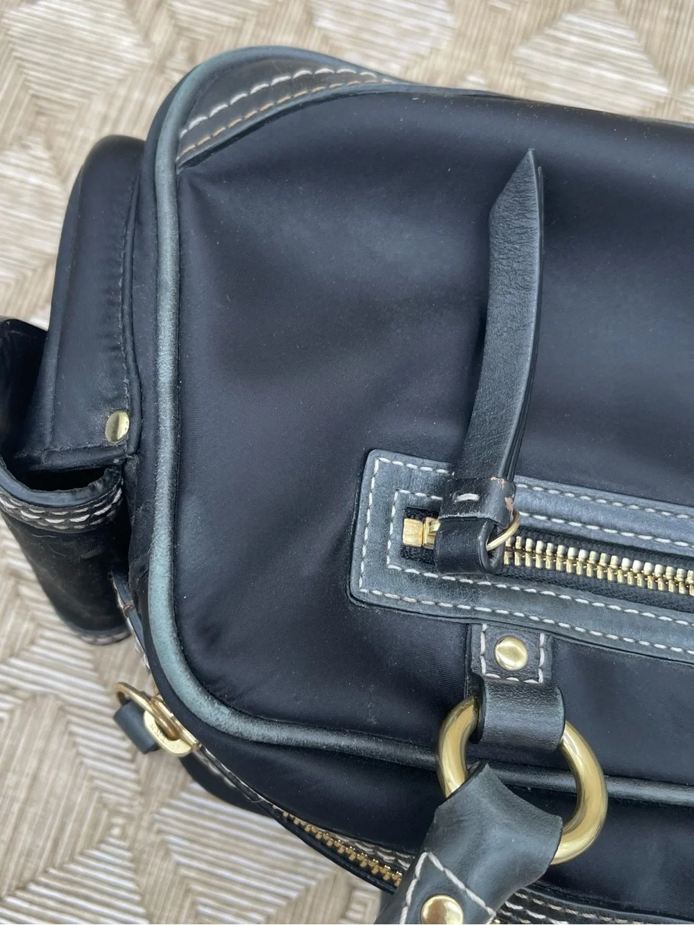 Vtg COACH Y2K Legacy Turnlock Blk Leather & Nylon Mini Boston Satchel Bag 4452